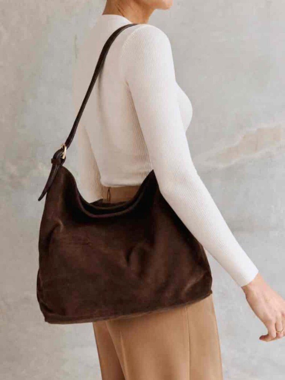 VESTIRSI Savannah Dark Chocolate Suede Hobo Bag Italian Leather